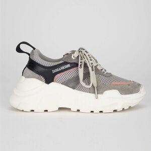 Zadig & Voltaire Grey Suede Mesh Chunky Platform Sneakers - US 6 (36)